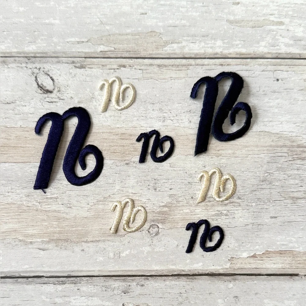 Embroidered Letters Personalized Initials Monogram Craft Blue Cream White 7ct